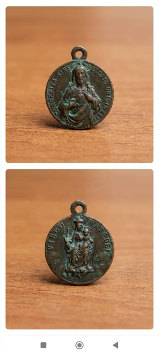 Antigua medalla religiosa bronce sagrado corazón