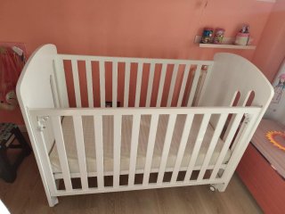 Cuna bebé madera blanca + colchón + kit colecho
