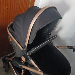 Carro de bebé negro y dorado