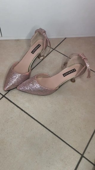 Eleganti scarpe décolleté rosa cipria glitter