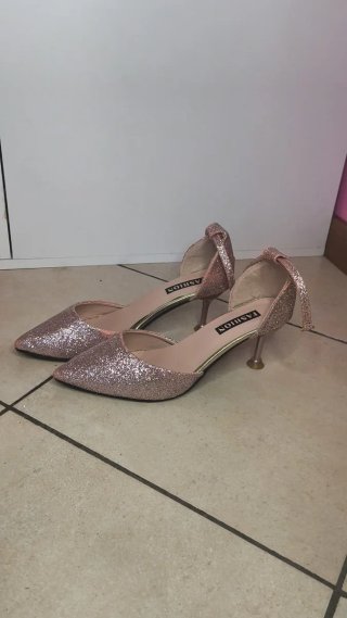 Eleganti scarpe décolleté rosa cipria glitter