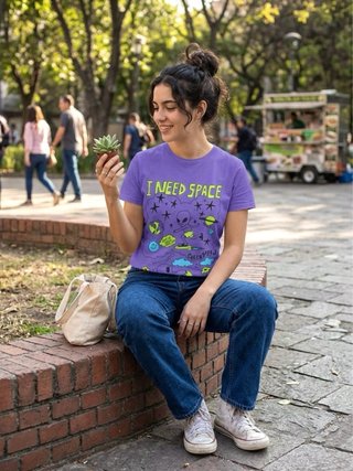 Camiseta morada con estampado de alienígenas.