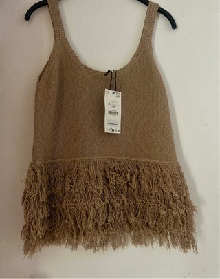 Top Zara flecos color natural