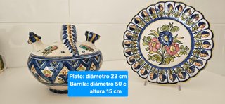 Barrila o botija y plato cerámica Talavera