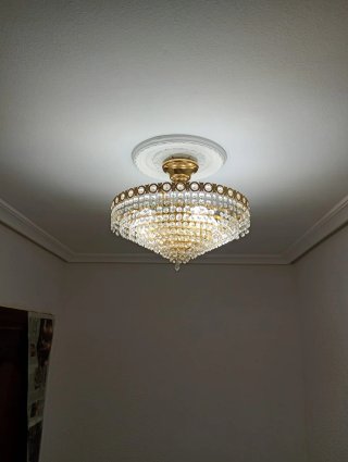 3 Lámparas de Cristal y Metal Doradas