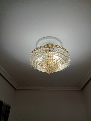 3 Lámparas de Cristal y Metal Doradas