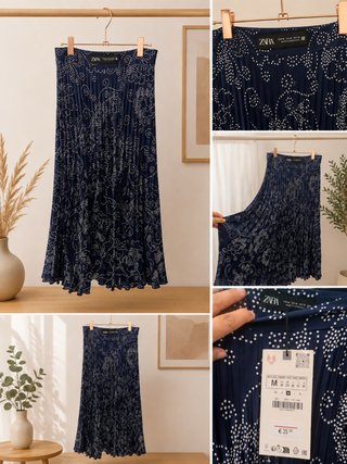 Falda Zara plisada midi estampada azul