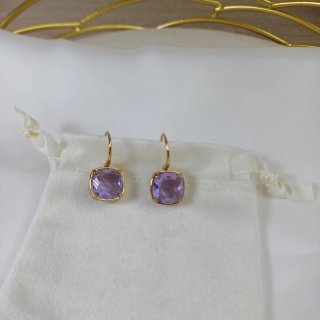 Pendientes Oro 18k Gema Lila Cuadrada