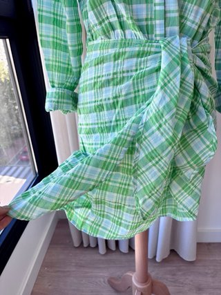 Vestido camisero Mango cuadros verde M algodón