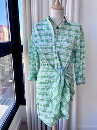 Vestido camisero Mango cuadros verde M algodón