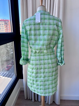 Vestido camisero Mango cuadros verde M algodón