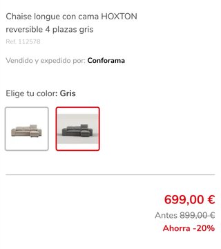 Chaise longue cama HOXTON reversible 4 plazas...