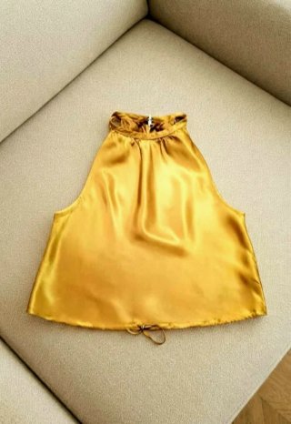 Top raso oro bronzo stile vintage Y2K