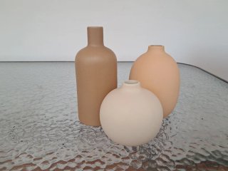 Juego 3 jarrones cerámica beige y blanco