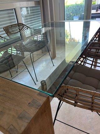 Mesa de comedor cristal y madera