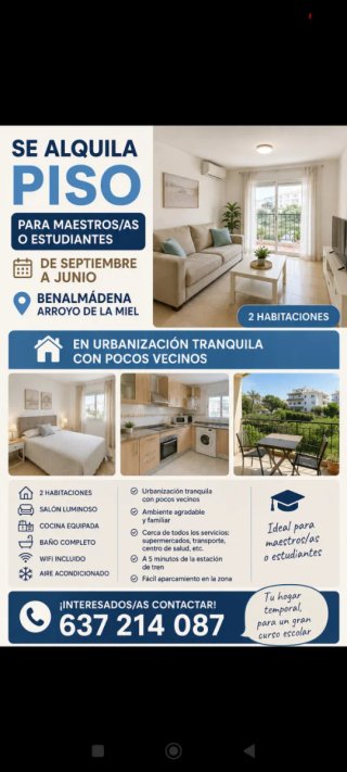 Piso alquiler de Septiembre a Junio