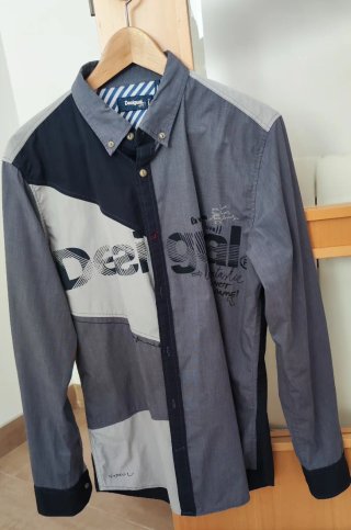 Camisa Desigual Patchwork Gris y Negra