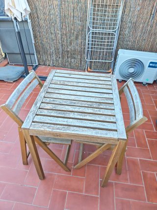 Mesa y 2 Sillas Plegables Exterior Madera
