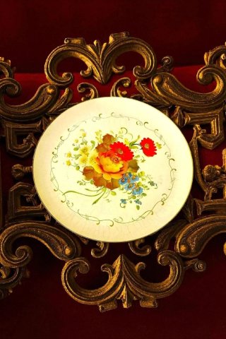 antico piatto vassoio trionfo rose bronzo