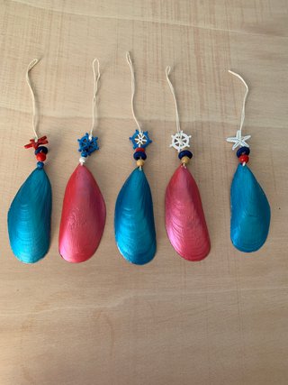5 Conchas de Mexilhão Decoradas Estilo Marino