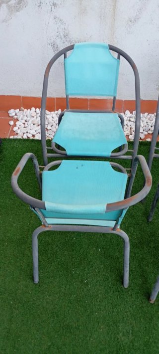 4 Sillas de Jardín Tela y Metal