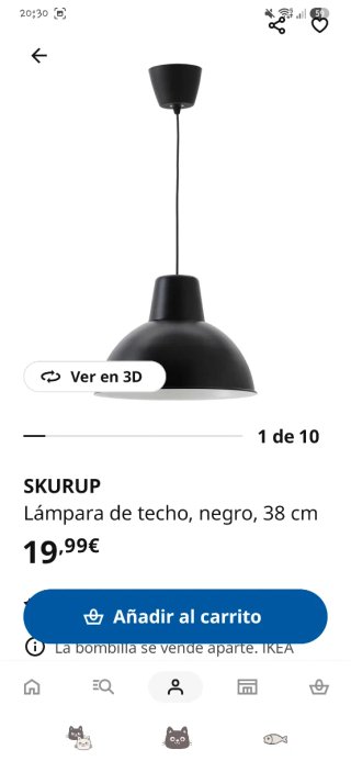 Lámpara de techo SKURUP IKEA negra 38cm