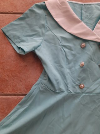 Vestido Vintage Años 50 Azul y Blanco