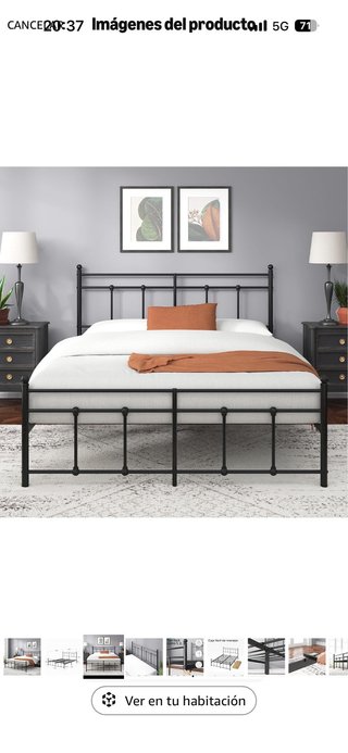Cama Metal Negra 150x190 cm viene con colchón
