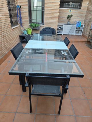 Mesa de jardín cristal y aluminio