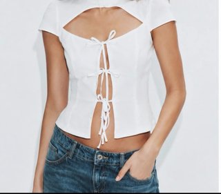 Top Zara Lazos Cut Out Blanco Talla Única