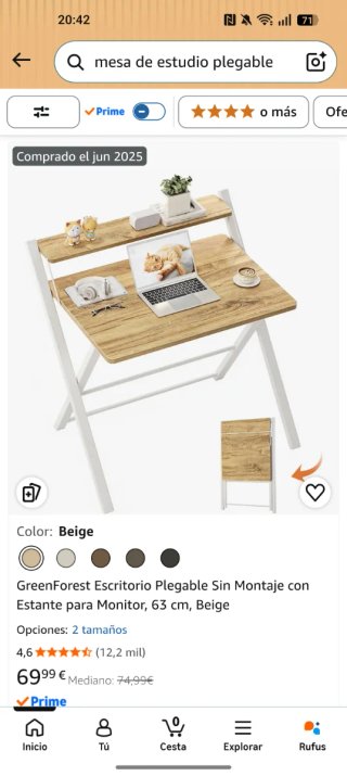 Mesa Estudio Plegable Madera y Metal