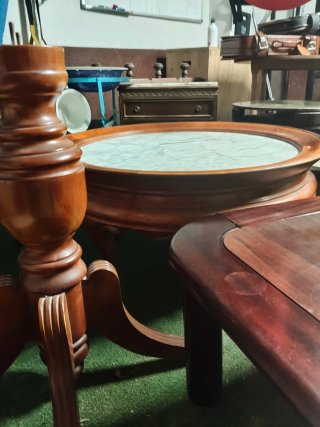 Mesa de centro antigua mármol y madera