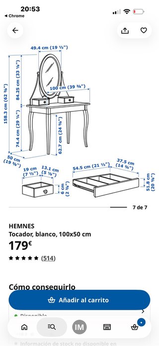 Tocador IKEA HEMNES blanco con espejo