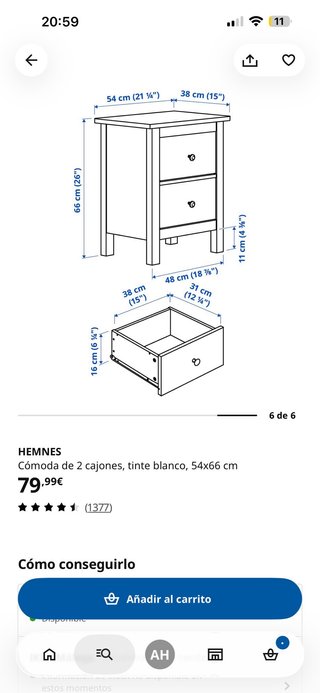 Dos Mesitas de Noche Hemnes Ikea Blanca
