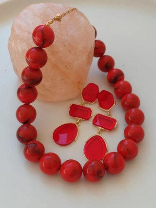 Set collar y pendientes rojos / Parure collier bo