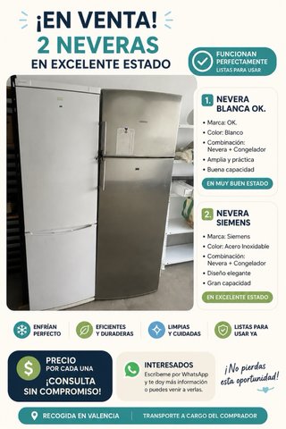 2 Neveras: Blanca y Acero Inoxidable