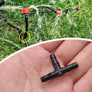 100 Piezas 4/7 mm Conectores en T de Plástico, VooGenzke T Conectores de Púas de Riego por Goteo