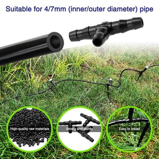 100 Piezas 4/7 mm Conectores en T de Plástico, VooGenzke T Conectores de Púas de Riego por Goteo