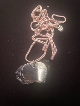 Collar manzana plateada con cordón rosa