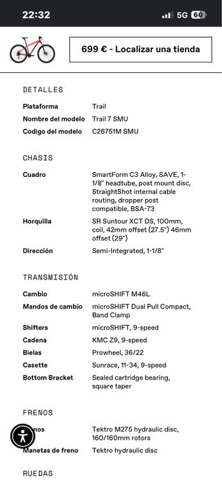 Bicicleta Montaña Cannondale Talla XS