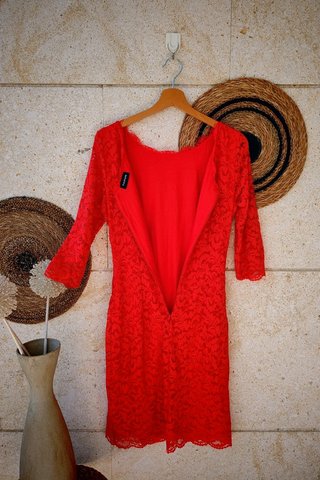 Vestido Encaje Rojo Taifun 36 S / Robe Dentelle Ro