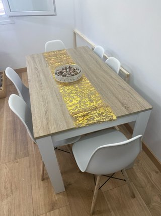 Mesa de comedor blanca y madera Largo:1,40cm