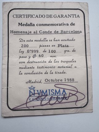 Medalla de Plata 999 Juan de Borbón.  100 g 1988.