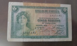 Lote 6 Billetes pesetas enmarcados.
