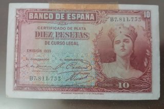 Lote 6 Billetes pesetas enmarcados.