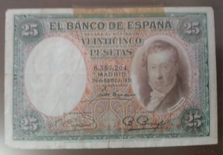 Lote 6 Billetes pesetas enmarcados.