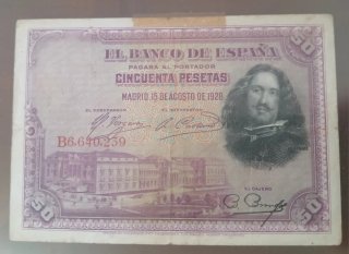 Lote 6 Billetes pesetas enmarcados.