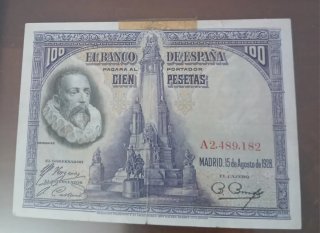 Lote 6 Billetes pesetas enmarcados.