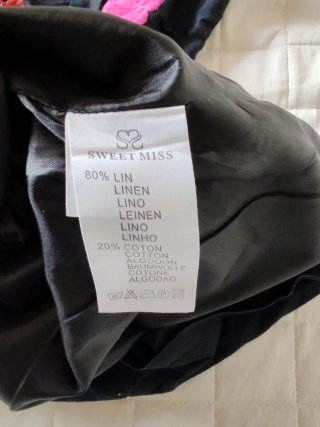 Abito Sweet Miss Lino Nero Ricamato Floreale