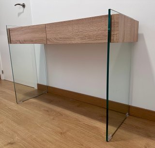 Consola diseño madera y cristal 110 cm